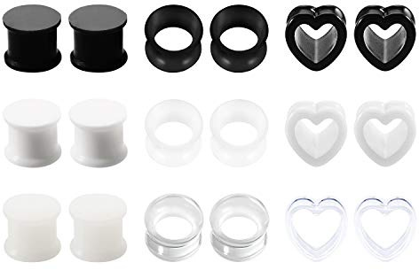 AceFun Silikon och akryl tunnel expanderare öronförstorare flexibel expander Flesh Ear Expander Stretcher Gauge Earlets Tätningsmunnel 4-18 mm, Silikon