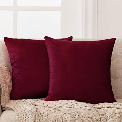 Deconovo Set of 2 Large Crushed Velvet Cushion Covers 60cm x 60cm 24x24 Inches Throw Pillowcases Square Pillow Cases for Bedroom with Invisible Zipper Wine Red
