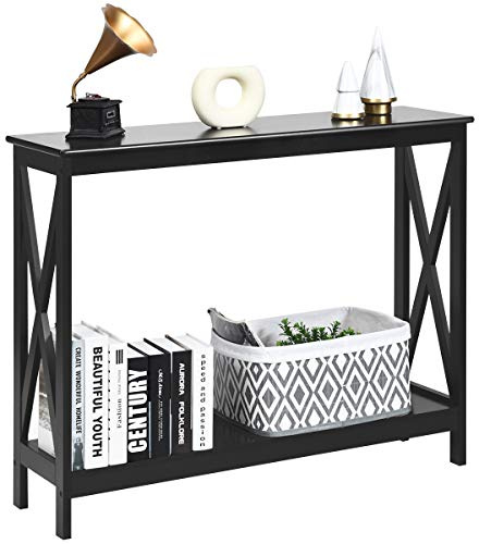 COSTWAY Konsolentisch Beistelltisch Industrie Design mit Ablage Flurtisch 100x30x80cm (Schwarz, 2 Ebenen)