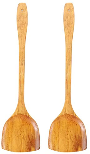 Luxshiny Barbecue Tools Wooden Wok Spatula Set, Wok Spatula Wooded Ladle Set Handle Wooden for Cooking Frying Silicone Kitchen Utensils