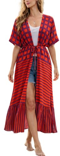 L-Peach Vestido de Playa Caftán Bohemio para Mujer Ropa de Estar Encubrimientos Bata Pareos