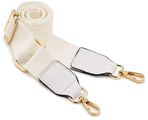 Frauen Breite Umhängetaschen Strap,Verstellbarer Ersatz Gürtel Tasche Strap mit Leder Gold Haken Canvas Geldbörse Riemen Messenger Bag Changeable Long Strap for Crossbody Handtasche (Off-White)