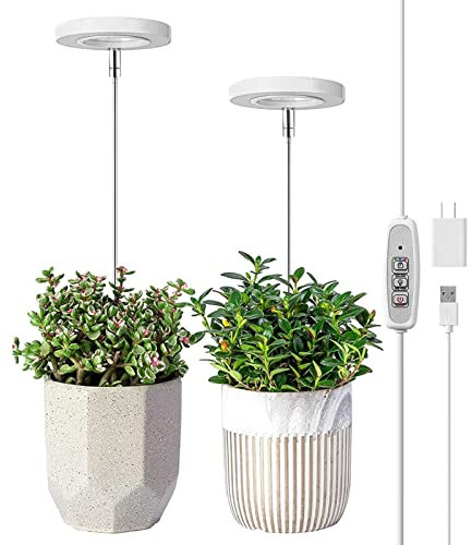 Gereton Crecimiento para Plantas Interior, Luz Planta LED Espectro Completo, Temporizador Automático 4/8/12H, 4 Brillos Regulables, Luz Crecimiento Plantas Pequeñas Ajustable En Altura