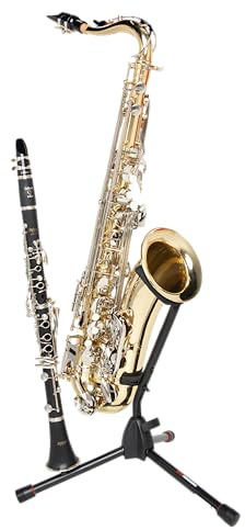 Gator Frameworks Upright Weighted Round Base Stand for Alto and Tenor Saxophones with Clarinet and Flute Peg Attachment, (GFW-BNO-SAXFLU)