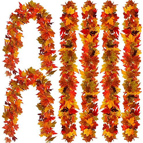 PARTY JOY 6 Pièces 1,7 m Guirlandes De Feuilles D'Érable Artificielles, Guirlande D'Érable Automne Suspendu Vignes De Feuilles d'automne, pour Cheminée, Jardin, Automne, Interieur Exterieur