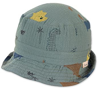 Sterntaler Baby Jungen Hut Baby Fischerhut Dinos - Baby Hut, Kopfbedeckung Baby Sommer, Sommerhut Baby - aus Baumwolle - dunkelgrün, 47