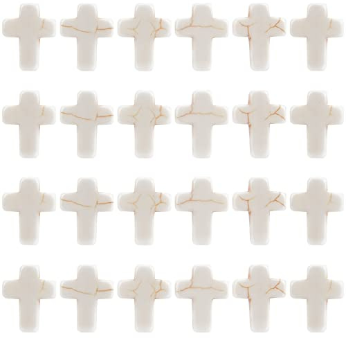 SUNNYCLUE 1 Caja 4 hebras Alrededor de 100 uds. Cuentas Cruzadas de Turquesa Blanca de 0.63 Pulgadas Cuentas Turquesas Sintéticas Abalorios Cruzadas para Hacer Joyas Abalorios Mini Perlas Cruzados