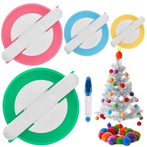 Pompom Maker,4 PCS Pompom Maker Set,Pompon-Bastelsets,Kunststoff Pompom Maker Set,Fluff Ball Weaver Maker DIY Needle Crafts,mit 1 Schere,DIY Pom Pom Maker Fluff Ball Stricken Wolle Garn Werkzeug