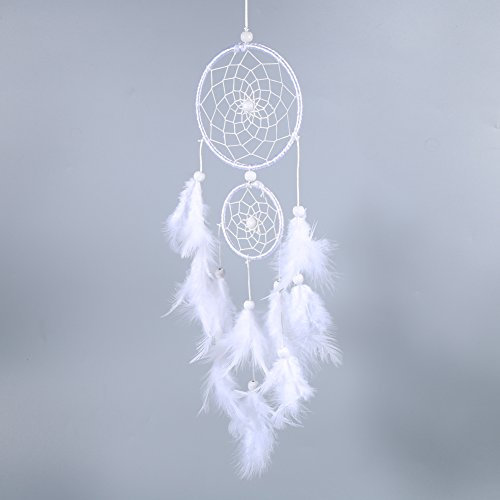Buyweek Traumfänger, Weiß Handgemachte Dreamcatcher mit Federn Indischen Stil Perle Feder Anhänger für Wandbehang Wohnkultur Ornamente
