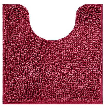 Reyox Chenille Badematte mit WC Ausschnitt, rutschfest Waschbar Badezimmerteppich, Weicher Absorbierende WC Vorleger, Toilettenteppich in U-Form Weinrot