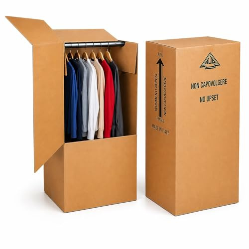 60x55x115h - 3 scatoloni appendi abiti-bauletti per capi appesi - Scatole Avana Resistenti - Imballaggi per Spedizione e Trasloco di vestiti appesi, cambio stagione, trasloco