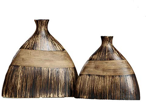 DRW Set med 2 bordsvaser i keramik brun 22 x 7 x 20,5 och 27 x 7,5 x 25 cm