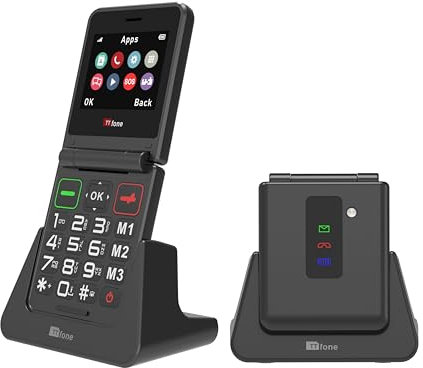 TTfone TT660 Téléphone Portable à Rabat pour Personnes âgées Design Pliable Gros Boutons Aide d'urgence Batterie Longue durée (avec Chargeur Dock)