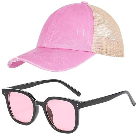 Gorro para Niña Ajustable De Malla Transpirable y Gafas De Sol - Protección Solar, Gorra De Béisbol para Niños, Equipo para Exteriores