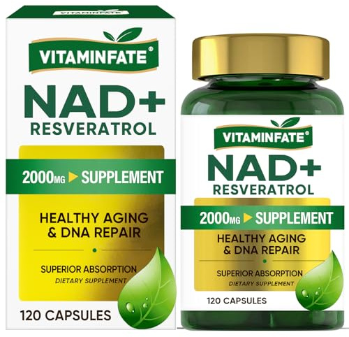 NAD+ Supplement 2000 mg - 120 Cápsulas | NAD+ Verdadero y Resveratrol, Alternativa al NMN | Apoya el Antienvejecimiento, la Energía Celular y la Reparación, el Metabolismo y Refuerza el Cerebro para H