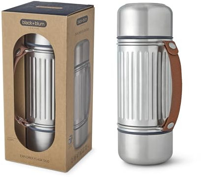 Black + Blum – Isolierte Explorer Flask Duo – vakuumisolierte 304 Edelstahlflasche mit auslaufsicherem Deckel, Nylon-Tragegurt und zwei doppelwandigen Stahlbechern – hält 24 Stunden heiß und kalt – 1