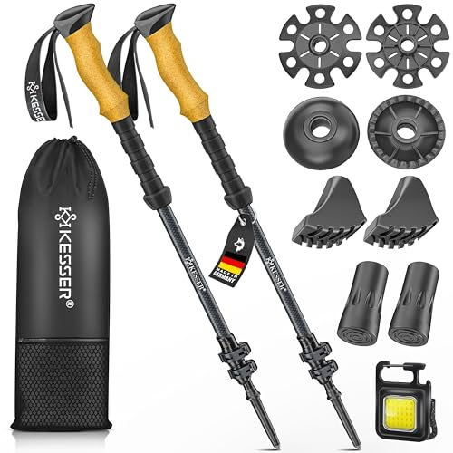 KESSER Bâtons de randonnée en aluminium ou carbone avec poignée en liège | Bâtons de marche nordique pour homme et femme pliables ou télescopiques pour la randonnée, le trekking, le ski et les sports