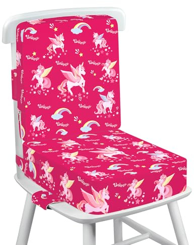 wooshwa Rialzo Sedia per Bambini 2 Pezzi, PU Portatile Alzasedia Da Tavolo, Cuscino Sedia, con Cinghie Regolabili per Seggioloni Alza Sedia per Bambini dai 2 Anni in Su - 36 x 32 x 10cm - Unicorno