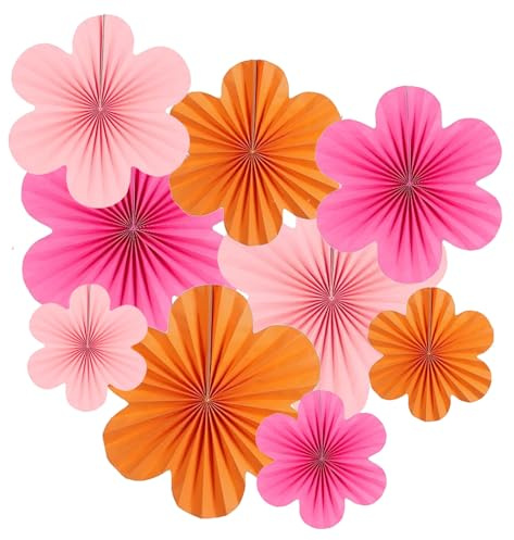 ZYOOO Lot de 9 Fleurs Papier, Éventails en Papier Suspendu Guirlande de Orange Rose,Décoration Fête pour Mariage, Anniversaire,Baby Shower,Jardin