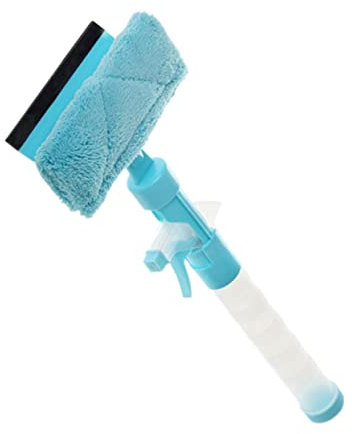 BATHVEVE Multi Function Window Wiper with Spray Durable Glass Cleaner Tool for Bathroom Shower Car Windows Mirrors Streak Finish Blue