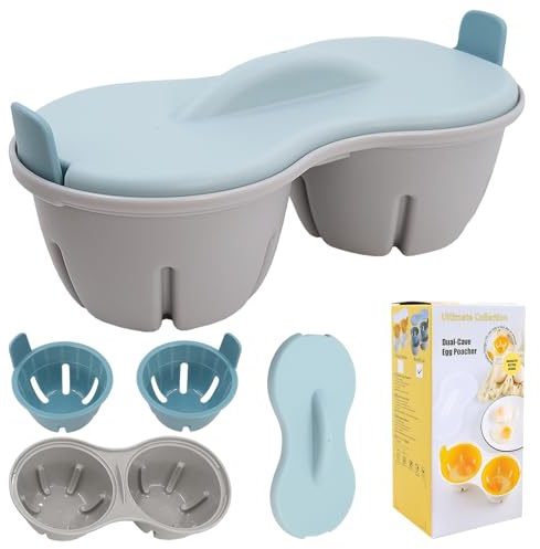 TULEBOLIAN Microwave Egg Poacher Set, 2 BPA-Free Plastic Egg Cooker Cups with Removable Tray & Handled Lid, Dishwasher Safe, for Easy Poached Eggs Breakfast – Quick, Simple and Safe Design