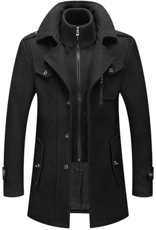 Cappotto invernale da uomo, in lana, da uomo, corto, caldo, senza cappuccio, vestibilità normale, con tasche con collo a risvolto, trench, giacca casual, S-6XL, A01-nero, 3XL