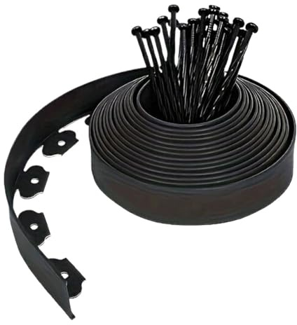 Kit de Borde césped Polietileno fácil instalación 5 m con Clavijas Anclaje sólidas, Barrera jardín for Bordes paisajísticos para Parterres