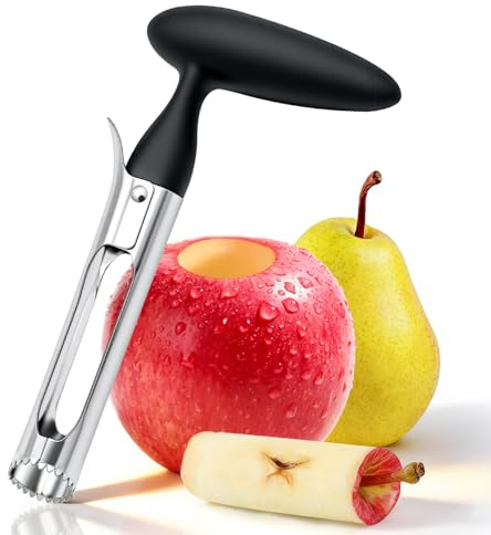 Apple Corer, Apple Corer Tool, Premium Stainless Steel Core Remover Tool with Ergonomic Non-Slip Handle, Sharp Serrated Blade for Easy Core Removal, For Apples, Pears and Bell Peppers(Black)
