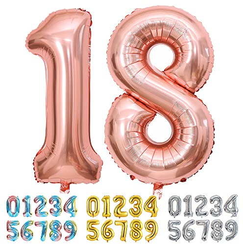 Ponmoo Foil Balloon Number 18/81 Rosegold, Giant Numbers 0 1 2 3 4 5 6 7 8 9 10-19 20-29 30-39 40-49 50-60-70-80-90-100, Large Balloons for Wedding Anniversary Birthday Party Decoration