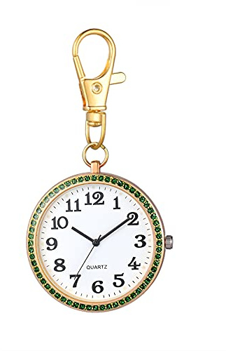 JewelryWe Montre d'Infirmière Homme Femme- Montre Surface de Chiffres Arabes & Porte-clés Sac à Dos Boucle & Boîtier en Diamant Complet Simple et Élégant Montre Infirmière