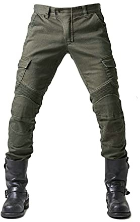 GEBIN Uomo Pantaloni da Moto, Motorcycle Pantaloni, Jeans da Motociclista Elasticizzati Slim Fit da Uomo, Jeans alla Moda su Tutta La Vita (Green,M=W33.5''(85cm))
