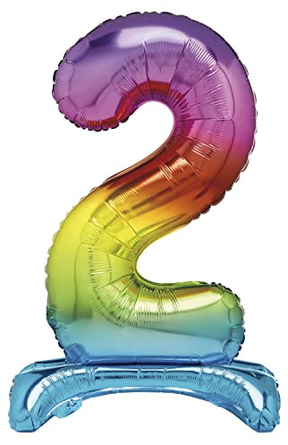 Unique Rainbow Standing Number 2 Foil Balloon 30, Packaged