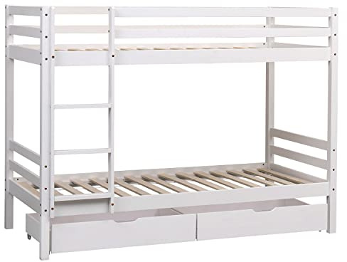 Happy Garden Lits superposés Blanc avec tiroirs Ambre, pour Enfants, accueillant Deux Matelas de Dimensions 190x90cm