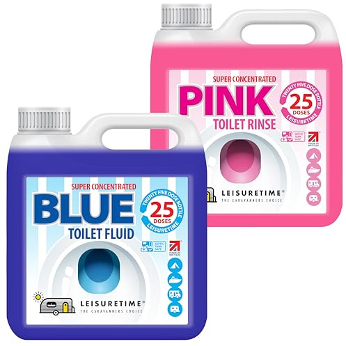 LeisureTime Conc. Pink and Blue Caravan Toilet Fluid, 25 Treatments - Formaldehyde Free, Septic Tank Safe Toilet Cleaner Liquid for Cassette, Motorhome and Portable Toilets - Caravan Toilet Chemicals