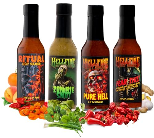 Hellfire Hot Taco Lovers Gift Pack - Gourmet Hot Sauce Variety Pack With 4 Flavors for Tacos (Four 5 oz. Bottles)