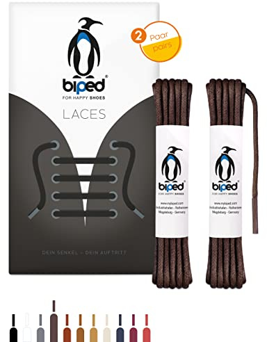 biped LACES 2 paires de lacets cirés ronds - en coton ø 3 mm - résistant à la déchirure - lacets premium pour chaussures en cuir et chaussures de travail z2915(#24 dark brown,120 cm)