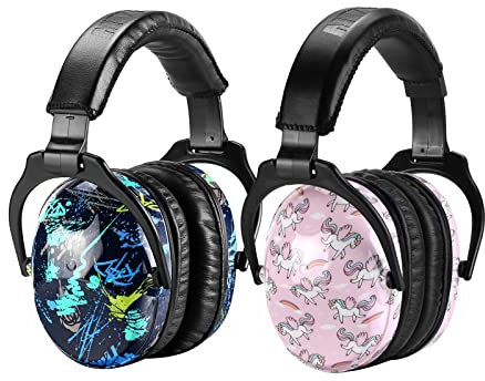 ZOHAN 030 Casque Anti Bruit Enfant Lot de 2, Protection Auditive confortable avec Sac de Transport, SNR 25dB pour l’Autisme, TDAH, Feux d’Artifice, Concert(Graffiti et Licorne)