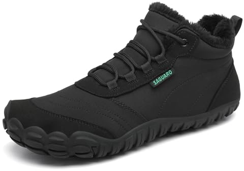 SAGUARO Barfußschuhe Winter Herren Winterschuhe Damen Gefüttert Winterstiefel Warm Barfusschuhe Wasserabweisend Schneestiefel Outdoor Winterboots Schwarz,EU GR.43