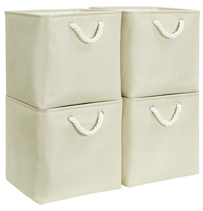 Mangata 25x25x25cm Cube Storage Boxes 3Pcs Light Beige Foldable Baskets