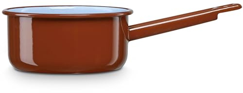 briebe Cazo Cocina Hervir Leche Acero Esmaltado 10 cm, Hervidor Vitrificado 0,45 L con Mango, Apto Inducción, Vitrocerámica, Fuego, Gas, Horno, Terra Vintage Marrrón Teja
