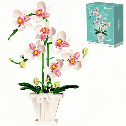RECROQUO Orchid Flower Bouquet Set Compatible with Lego, Orchids Flowers Set with Vase for Adults, Teen Girls, 718 PCS Orchid Artificial Plant for Mother's Day, Valentine, Birthday