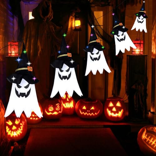 LEWBDF Cappello da Strega Illuminato LED 5 pz Esterno Halloween Ghirlanda Albero Giardino