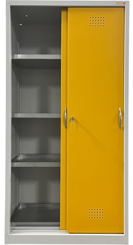 eurokraft | Umweltschrank mit Schiebetüren | Höhe 1800 MM | 3 Wannenböden | mit 1 Bodenauffangwanne