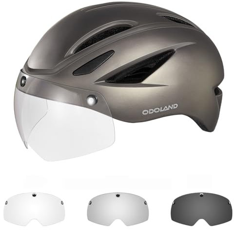Odoland Bike Helmet - Adult Bicycle Helmet with Detachable Magnetic Goggles Visor - Mountain Road Cycling Certified Lightweight Helmet Adjustable for Men Women Black