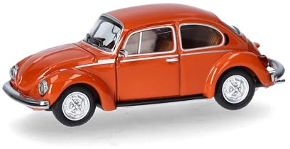 herpa Modellino d'auto VW Käfer 1303, arancione brillante, miniatura in scala 1:87, pezzo da collezione, Made in Germany, modello in plastica