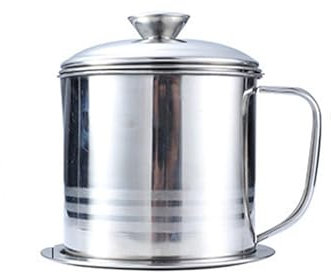 Nikou Pentola per olio da cucina in acciaio inox, filtro dell'olio e separatore di grasso con coperchio, pentola per olio da cucina domestica, capacità 1,5 l, design facile da versare