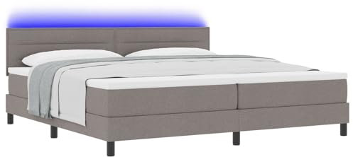 vidaXL Modern Boxspring Säng Med Madrass & LED 200X200 cm Grå Tyg Fläckresistent Bekväm Stilig Hem Inredning Sovrum Topper Skum Pocket Skydd Överdrag Pad