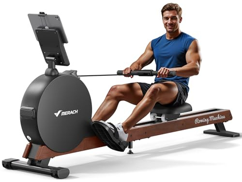 MERACH Professional Self Generated Rowing Machine, Upgraded 60kg Peak Magnetic Resistance, Auto Resistance Adjustment, Dual Wooden Rails, LED Display– A Ideal Blend of Professionalism and Art (Black)