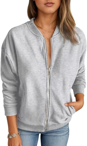 Timuspo Womens Zip Up Sweatshirts Jackets Trendy Bomber Jacket Long Sleeve Loose Outwear Casual Coats with Pockets
