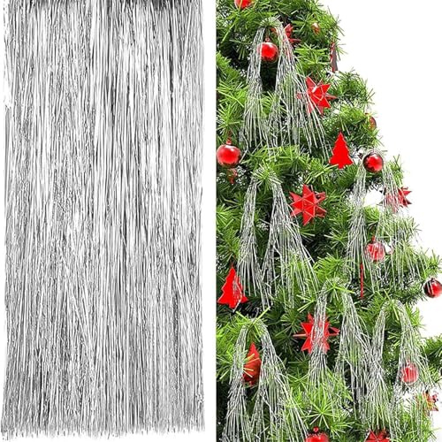 5000/12000 hebras de carámbanos de oropel de Navidad, flecos de papel de aluminio de 19.7 pulgadas, carámbanos brillantes para árbol de Navidad, decoraciones colgantes con purpurina para cumpleaños